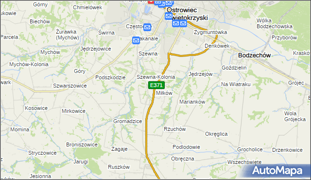 mapa Miłków gmina Bodzechów, Miłków gmina Bodzechów na mapie Targeo