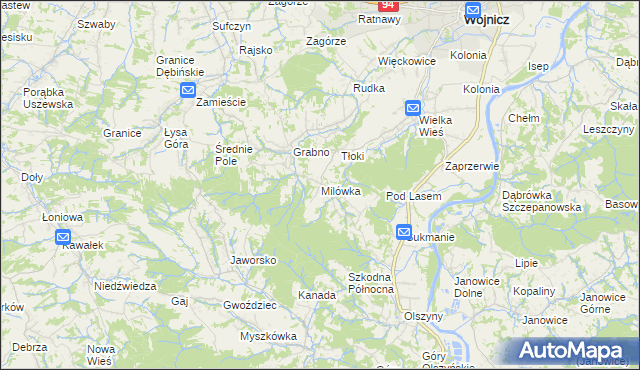 mapa Milówka gmina Wojnicz, Milówka gmina Wojnicz na mapie Targeo