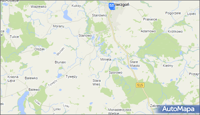 mapa Minięta, Minięta na mapie Targeo