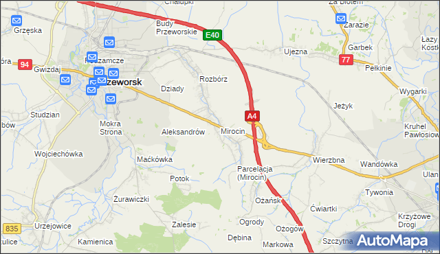 mapa Mirocin, Mirocin na mapie Targeo