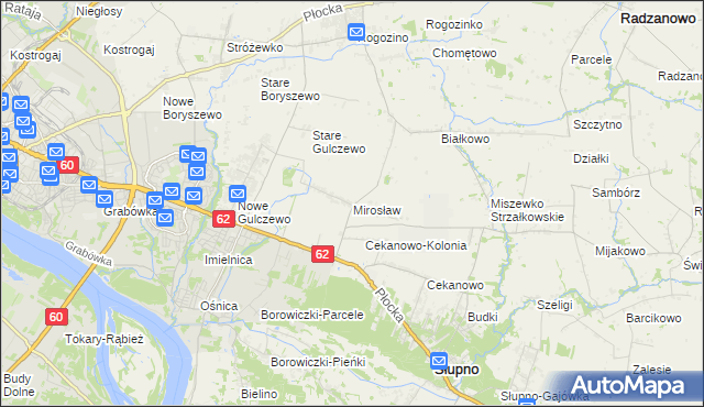 mapa Mirosław gmina Słupno, Mirosław gmina Słupno na mapie Targeo