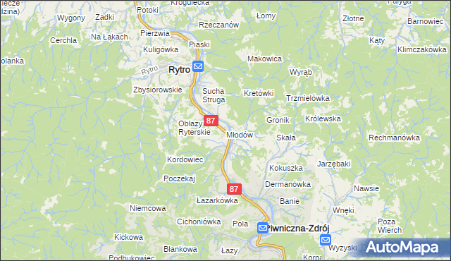 mapa Młodów gmina Piwniczna-Zdrój, Młodów gmina Piwniczna-Zdrój na mapie Targeo