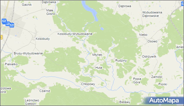 mapa Młynek gmina Brusy, Młynek gmina Brusy na mapie Targeo