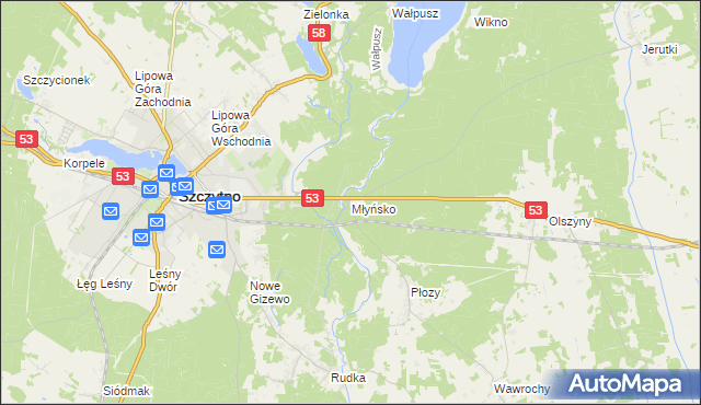 mapa Młyńsko gmina Szczytno, Młyńsko gmina Szczytno na mapie Targeo