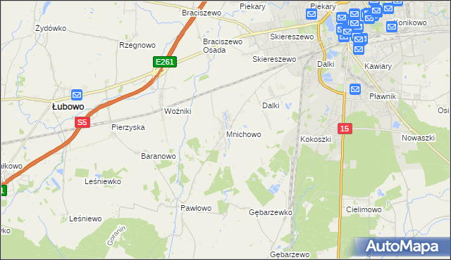 mapa Mnichowo gmina Gniezno, Mnichowo gmina Gniezno na mapie Targeo