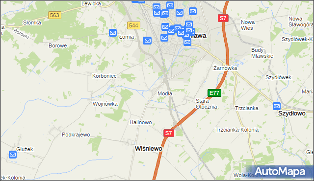 mapa Modła gmina Wiśniewo, Modła gmina Wiśniewo na mapie Targeo