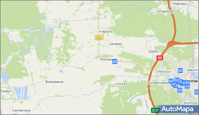 mapa Modrzewie gmina Goleniów, Modrzewie gmina Goleniów na mapie Targeo