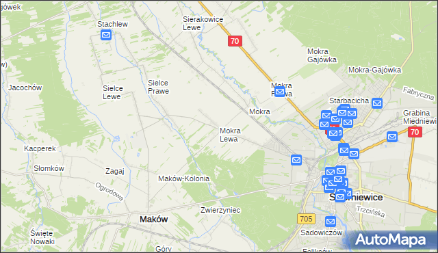 mapa Mokra Lewa, Mokra Lewa na mapie Targeo