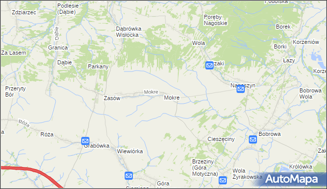 mapa Mokre gmina Żyraków, Mokre gmina Żyraków na mapie Targeo
