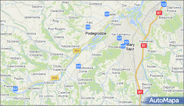 mapa Mostki gmina Stary Sącz, Mostki gmina Stary Sącz na mapie Targeo