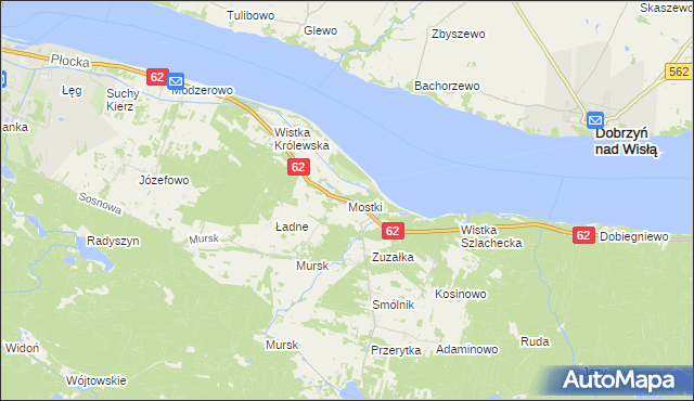 mapa Mostki gmina Włocławek, Mostki gmina Włocławek na mapie Targeo