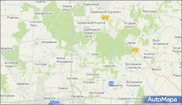 mapa Mostki gmina Zduńska Wola, Mostki gmina Zduńska Wola na mapie Targeo