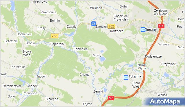 mapa Mosty gmina Chęciny, Mosty gmina Chęciny na mapie Targeo