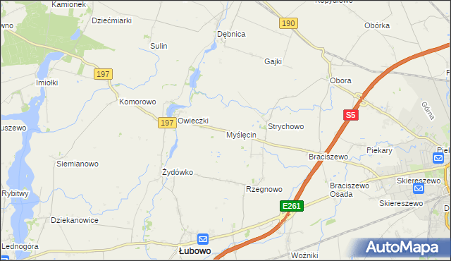 mapa Myślęcin gmina Łubowo, Myślęcin gmina Łubowo na mapie Targeo