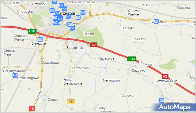 mapa Nadarzyce gmina Września, Nadarzyce gmina Września na mapie Targeo