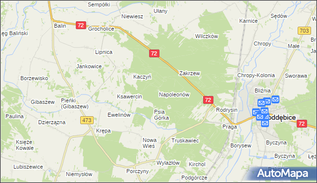 mapa Napoleonów gmina Poddębice, Napoleonów gmina Poddębice na mapie Targeo