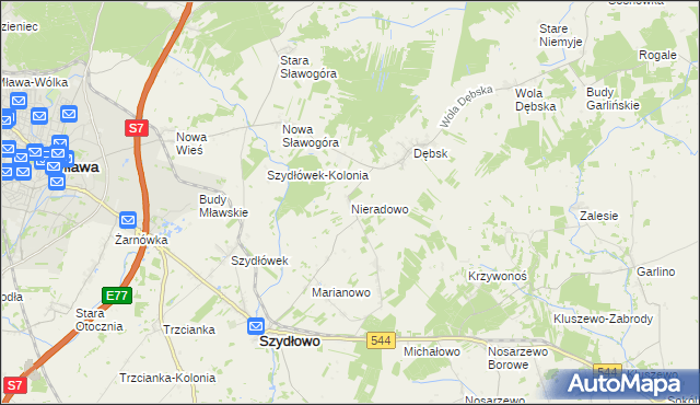 mapa Nieradowo gmina Szydłowo, Nieradowo gmina Szydłowo na mapie Targeo