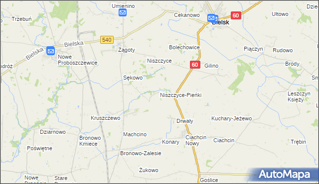 mapa Niszczyce-Pieńki, Niszczyce-Pieńki na mapie Targeo