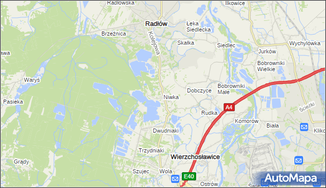 mapa Niwka gmina Radłów, Niwka gmina Radłów na mapie Targeo