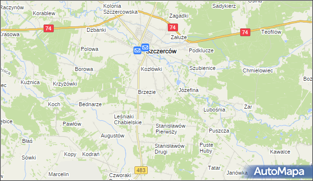 mapa Niwy gmina Szczerców, Niwy gmina Szczerców na mapie Targeo