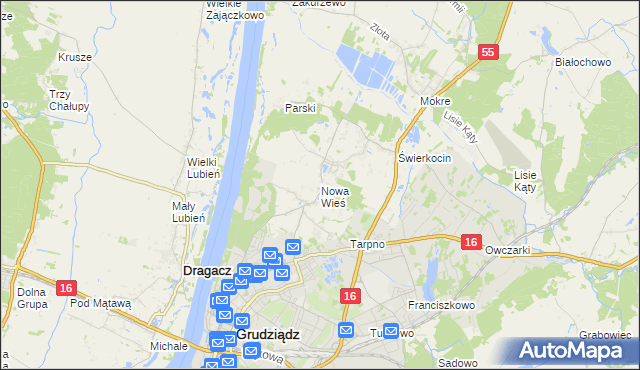 mapa Nowa Wieś gmina Grudziądz, Nowa Wieś gmina Grudziądz na mapie Targeo