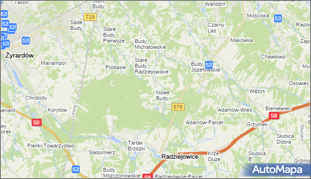 mapa Nowe Budy gmina Radziejowice, Nowe Budy gmina Radziejowice na mapie Targeo