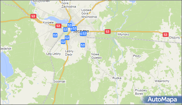 mapa Nowe Gizewo, Nowe Gizewo na mapie Targeo