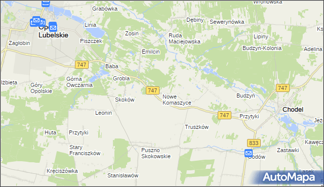 mapa Nowe Komaszyce, Nowe Komaszyce na mapie Targeo