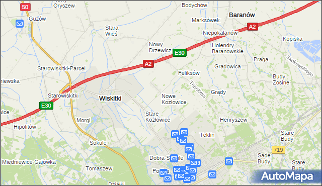 mapa Nowe Kozłowice, Nowe Kozłowice na mapie Targeo