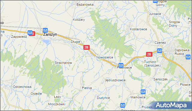 mapa Nowosielce gmina Zarszyn, Nowosielce gmina Zarszyn na mapie Targeo