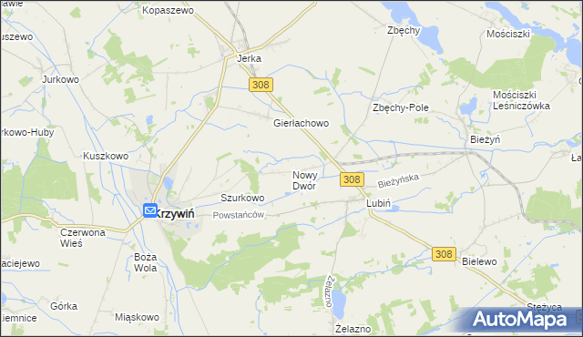 mapa Nowy Dwór gmina Krzywiń, Nowy Dwór gmina Krzywiń na mapie Targeo