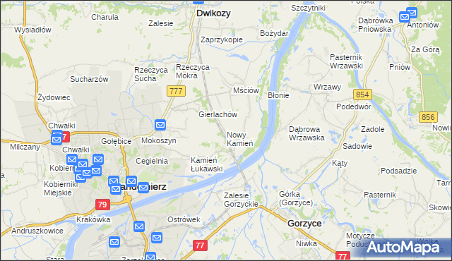 mapa Nowy Kamień gmina Dwikozy, Nowy Kamień gmina Dwikozy na mapie Targeo