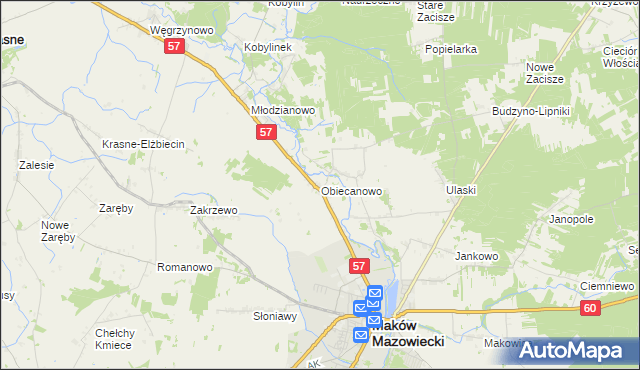 mapa Obiecanowo gmina Karniewo, Obiecanowo gmina Karniewo na mapie Targeo
