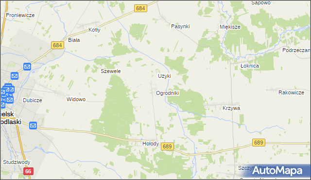 mapa Ogrodniki gmina Bielsk Podlaski, Ogrodniki gmina Bielsk Podlaski na mapie Targeo