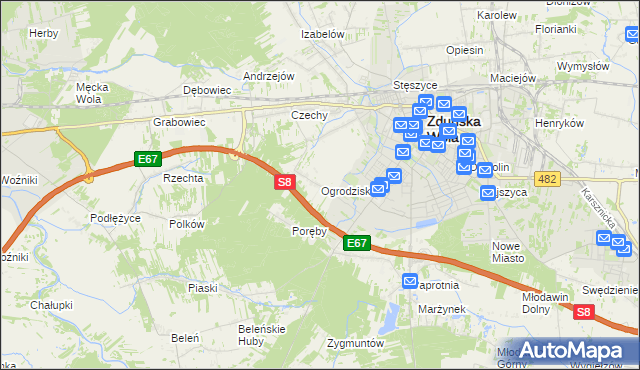 mapa Ogrodzisko gmina Zduńska Wola, Ogrodzisko gmina Zduńska Wola na mapie Targeo