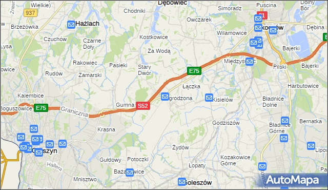 mapa Ogrodzona gmina Dębowiec, Ogrodzona gmina Dębowiec na mapie Targeo