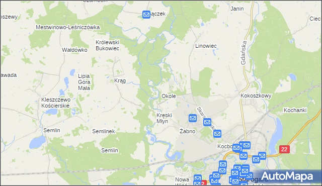 mapa Okole gmina Starogard Gdański, Okole gmina Starogard Gdański na mapie Targeo