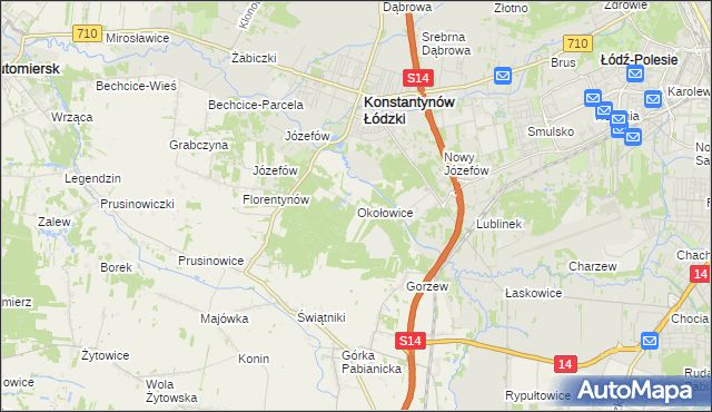 mapa Okołowice gmina Pabianice, Okołowice gmina Pabianice na mapie Targeo