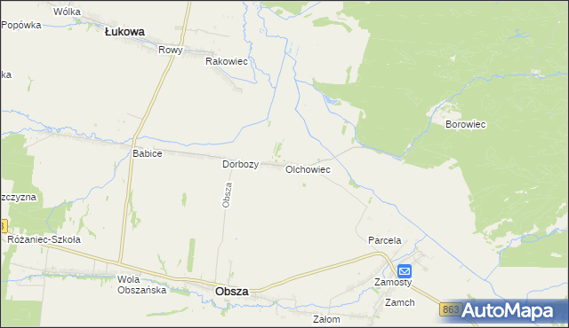 mapa Olchowiec gmina Obsza, Olchowiec gmina Obsza na mapie Targeo