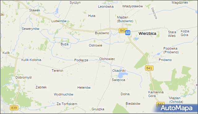 mapa Olchowiec gmina Wierzbica, Olchowiec gmina Wierzbica na mapie Targeo