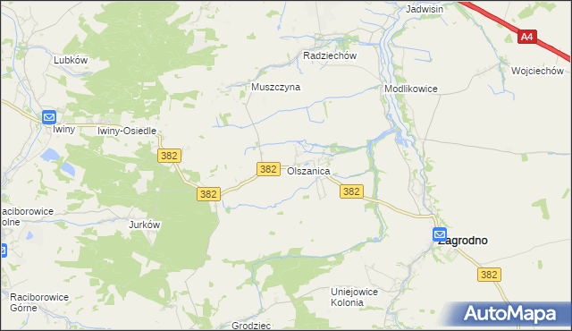 mapa Olszanica gmina Zagrodno, Olszanica gmina Zagrodno na mapie Targeo