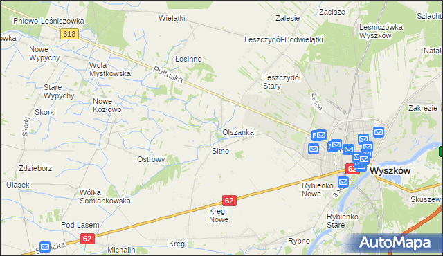 mapa Olszanka gmina Wyszków, Olszanka gmina Wyszków na mapie Targeo