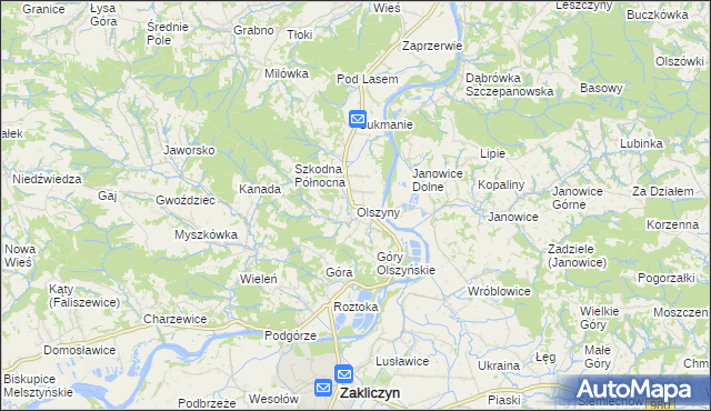 mapa Olszyny gmina Wojnicz, Olszyny gmina Wojnicz na mapie Targeo