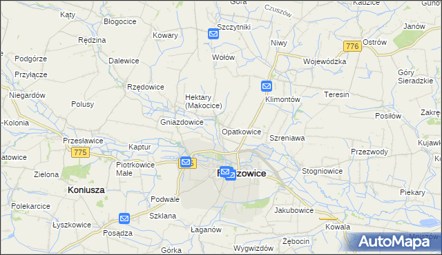 mapa Opatkowice gmina Proszowice, Opatkowice gmina Proszowice na mapie Targeo