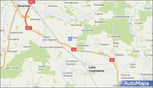 mapa Opatowiec gmina Łęka Opatowska, Opatowiec gmina Łęka Opatowska na mapie Targeo