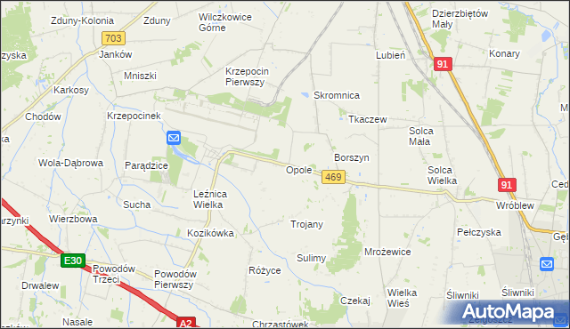 mapa Opole gmina Parzęczew, Opole gmina Parzęczew na mapie Targeo