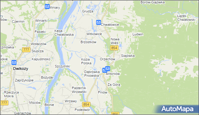 mapa Orzechów gmina Radomyśl nad Sanem, Orzechów gmina Radomyśl nad Sanem na mapie Targeo