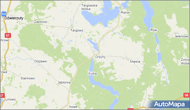 mapa Orzyny, Orzyny na mapie Targeo