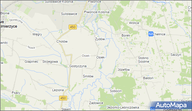 mapa Osiek gmina Nowe Skalmierzyce, Osiek gmina Nowe Skalmierzyce na mapie Targeo