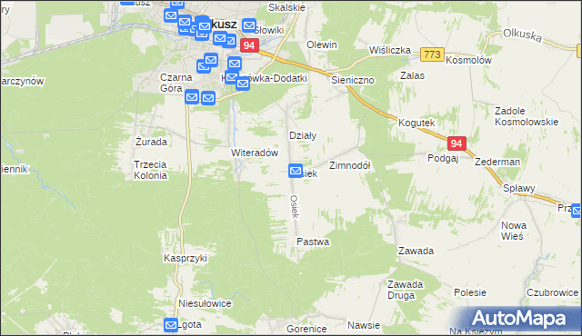 mapa Osiek gmina Olkusz, Osiek gmina Olkusz na mapie Targeo